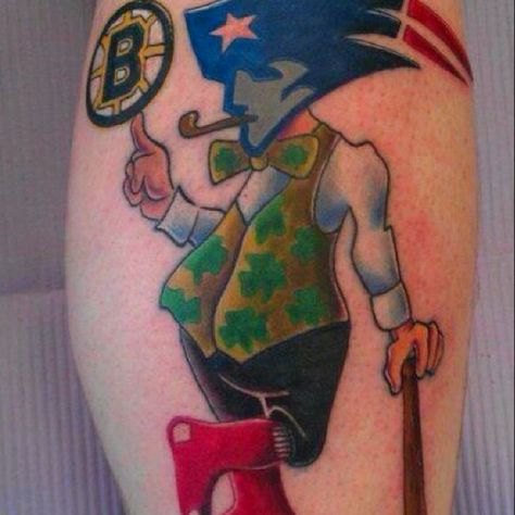 The BEST tattoo a Bostonian could ever get :) love the sox, pats, celts, and bruins Boston Red Sox Tattoos, Red Sox Tattoo, Next Tattoo Ideas, Sport Tattoos, Face Tats, Places For Tattoos, Stomach Tattoo, Comic Tattoo, England Sports