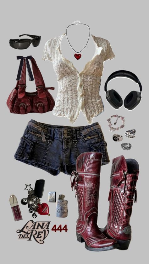 Red Hand Bag, Red Cowboy Boots, Looks Country, Downtown Outfits, 2000s Fashion Outfits, Swaggy Outfits, Adriana Lima, Cute Everyday Outfits, Mode Inspo