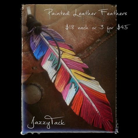 Jazzy Tack Leather Feathers by JazzyTack on Etsy Painted Feathers, Leather Feathers, Leather Crafting, Leather Ideas, Feather Painting, Feather Art, Leather Crafts, Light Touch, Beautiful Handbags