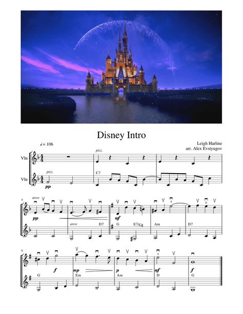 Download and print in PDF or MIDI free sheet music for Walt Disney Pictures Introduction Theme by Leigh Harline arranged by Alexander Evstyugov-Babaev for Violin (String Duet) Disney Intro, Free Violin Sheet Music, Disney Sheet Music, Piano Songs Sheet Music, Piano Sheet Music Letters, Piano Music Easy, Piano Notes Songs, Violin Songs, Clarinet Music