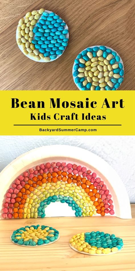 Make a bean mosaic using dyed beans for a fun and easy kids' art project that's sure to spark some creativity. Beans Art Projects, Mosaic Art For Preschoolers, Beans Mosaic Art, Straw Mosaic Art, 2nd Grade Mosaic Art, Different Art Forms For Kids, Kindergarten Mosaic Art, Bean Art Animals, Mosaic Art Template