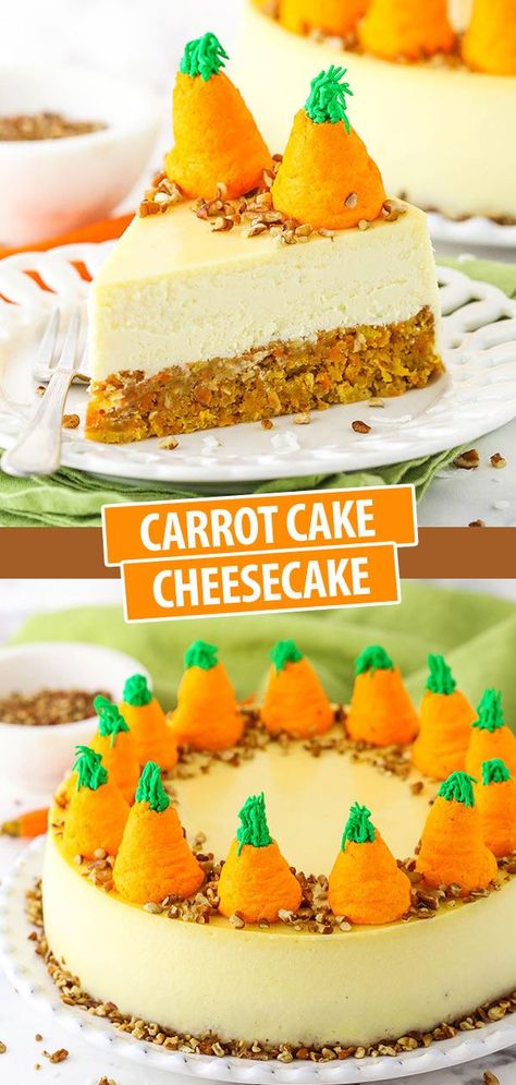 Carrot Cake Cheesecake | Life, Love and Sugar | Bloglovin’ Carrot Cheesecake Recipe, Carrot Cake Cheesecake Recipe, Carrot Cheesecake, Easter Cheesecake, Ham Dishes, Moist Carrot Cakes, Carrot Cake Cheesecake, Cake Cheesecake, Vanilla Cheesecake