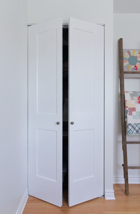 Folding Doors Ideas Closet, Closet Doors French Door, Closet Doors Open Out, Laundry Double Doors, French Doors Closet Bedroom, Closet French Door Ideas, How To Make Bifold Doors Into One Door, Single Bifold Closet Doors, Make Bifold Doors Into French Doors