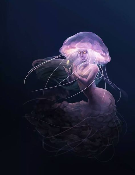 Omg! This is amazing! One of my fave interpretations of the jellyfish/human hybrid. Jellyfish Monster, Jellyfish Mermaid, Drawing Jellyfish, Water Mermaid, Jellyfish Illustration, Jellyfish Photography, Jellyfish Painting, Jellyfish Drawing, Creation Art