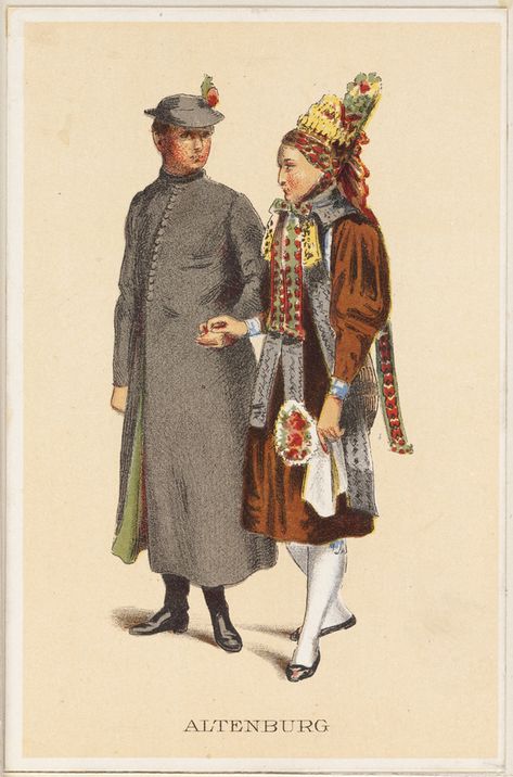 https://flic.kr/p/8gFBdZ | German Peasant Costumes - Altenburg | File name: 07_11_000880  Title: German Peasant Costumes - Altenburg  Creator/Contributor: L. Prang & Co. (publisher)  Date issued: 1861-1897 (approximate)  Copyright date:   Physical description note:   Genre: Chromolithographs; Portrait prints; Group portraits  Location: Boston Public Library, Print Department  Rights: No known restrictions German Traditional Clothing, Peasant Costume, German Costume, Folk Dress, Library Art, Folk Clothing, German Fashion, Boston Public Library, Folk Dance