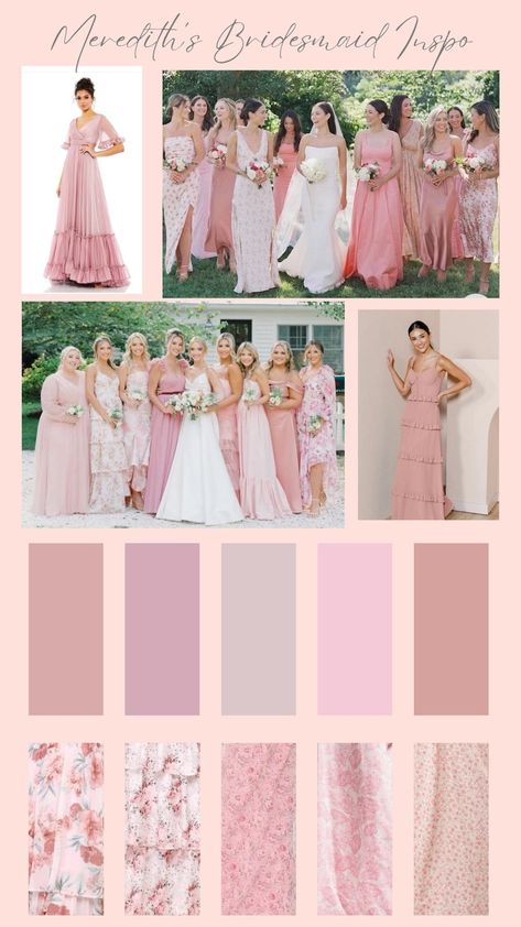 Pink Bridesmaid Dresses Mismatched, Bridesmaid Color Palette, Bridesmaid Dress Inspiration, Light Pink Bridesmaids, Light Pink Bridesmaid Dresses, Mix Match Bridesmaids, Blush Pink Bridesmaids, Bridesmaids Dress Inspiration, Blush Bridesmaids