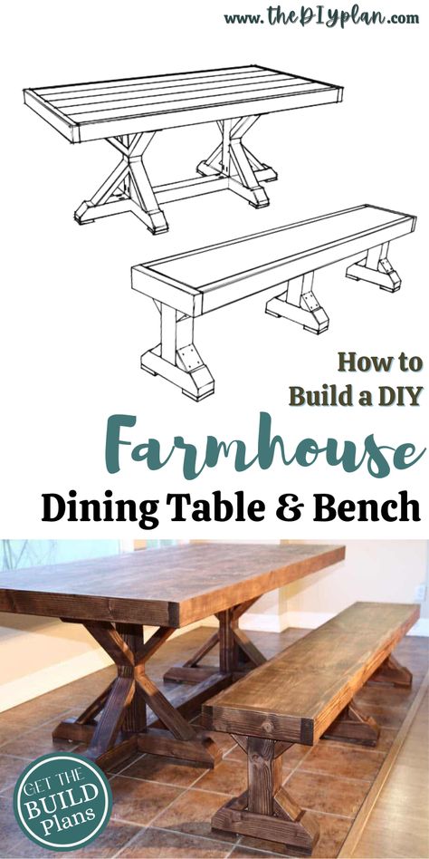 Creative Woodworking Ideas, Best Selling Wood projects, Wood Working for Beginners; Farmhouse DIY Furniture Build; Dining Table and Bench; House Decor Project; DIY Home Improvement Project Bench For Dining Table Diy, Farmhouse Table Plans How To Build, Rustic Table And Bench, Diy Benches For Table, Farmhouse Diy Table Dining Rooms, Diy Table And Bench Dining Rooms, Diy Dining Room Table With Bench, Dinning Room Table With Benches, Farm Table Bench