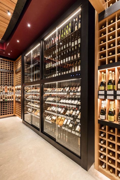 Pure Liquid Wine & Spirits | Retail | Cass Calder Smith Wine Boutique Shops, Wine Store Design, Wine Shop Interior, Wine Wall Display, Unique Wine Bottles, Wine Boutique, Retail Store Interior Design, Home Wine Cellars, Wine House