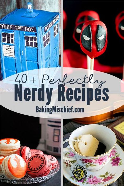 40+ of my favorite nerdy recipes inspired by books, television, and movies. Recipes for everything from 'Game of Thrones' and 'The Walking Dead' to 'Star Wars' and the Marvel Cinematic Universe! Nerdy Party Food, Recipes From Fiction Books, Recipes Based On Movies, Horror Movie Inspired Recipes, Recipes Inspired By Movies, Fantasy Snack Ideas, Food From Tv Shows, Food From Movies And Tv Shows, Video Game Inspired Food