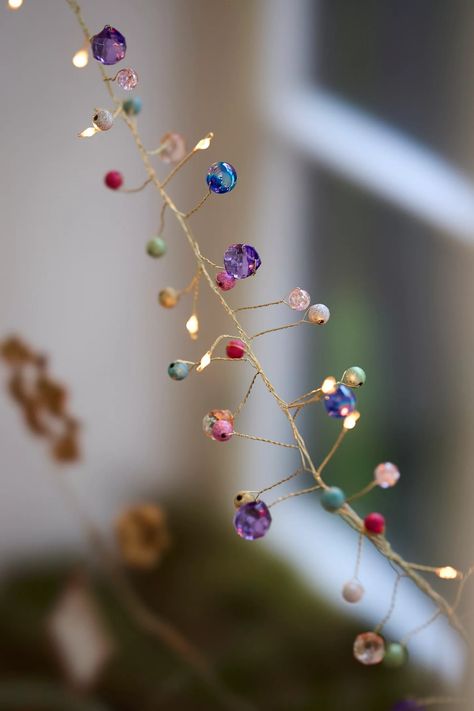 Stargazer Color Constellation Garland | Terrain White Garland Christmas, Beaded Christmas Garland, Constellation Wedding, Crystal Garland, Hanging Stars, Warm White Led Lights, Star Garland, Craft Night, White Led Lights