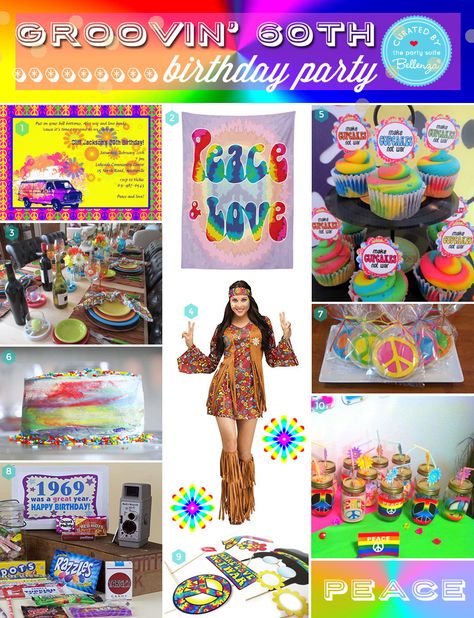 How to plan a 1960s hippie themed birthday party. #hippiepartytheme #hippiebirthdaytheme 60s Birthday Party, 1960s Party Theme, Hippie Themed Birthday Party, 60s Party Themes, Hippie Birthday Party, 70s Party Theme, 60s Theme, 1960s Party, Ty Dye