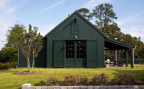 A separate barn space to host family and friends at this farm retreat! Builder: @macallan.custom.homes Architect: @dsdixonarchitect 📷 @lauranegrichilders Cabin Garage, Barn House Conversion, Farm Retreat, Barn Remodel, Building A Storage Shed, Backyard Barn, Green Barn, Barn Shop, Paint Color Ideas