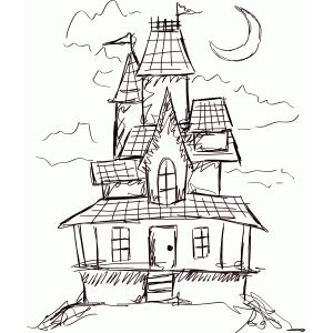 Creepy Houses Drawing, Creepy House Drawing, Haunted House Drawing Easy, Haunted House Sketch, Haunted Drawing, Simple House Sketch, Castle Drawing Easy, Easy Haunted House, Haunted House Drawing