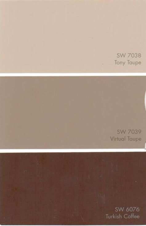 Taupe Brown Paint Colors, Tan Brown Paint Colors, Brown Color Room, Sw Virtual Taupe, Coffee Colour Kitchen, Modern Mocha Paint, Popular Tan Paint Colors, Taupe Brown Paint, Sw Tony Taupe