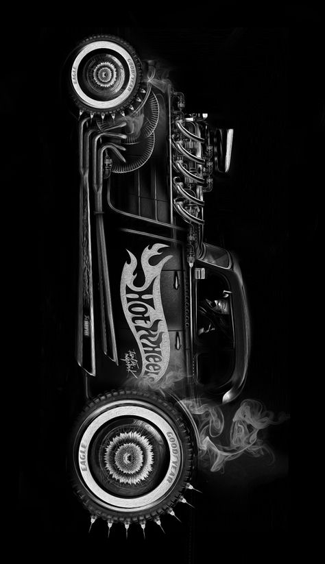 FANTASMAGORIK® HOT WHEELS by obery nicolas, via Behance Hot Wheels Tattoo Ideas, Hot Wheels Aesthetic, Hotwheels Artwork, Hot Rod Flames Tattoo, Sp2 Vw, Hot Wheels Image, Hot Rod Art Illustration, Hot Wheels Cars Image, Chevy Hot Rod