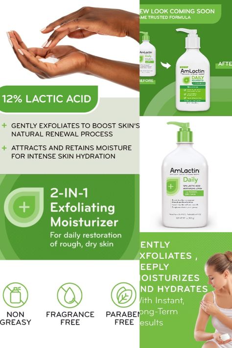 AmLactin Daily Moisturizing Lotion for Dry Skin – 14.1 oz Pump Bottle – 2-in-1 Exfoliator-Body Lotion with 12% Lactic Acid, Dermatologist-RecommendedClinically-supported concentration: A clinical trial on lactic acid showed that the most significant skin improvements were achieved with 10% lactic acid or higher; AmLactin Daily contains 12% to ensure potent skin care Amlactin Before And After Results, Amlactin Lotion Review, Skin Packaging, Skincare Business, Skin Renewal, Moisturizing Lotion, Gentle Exfoliator, Dermatologist Recommended, Moisturizer For Dry Skin