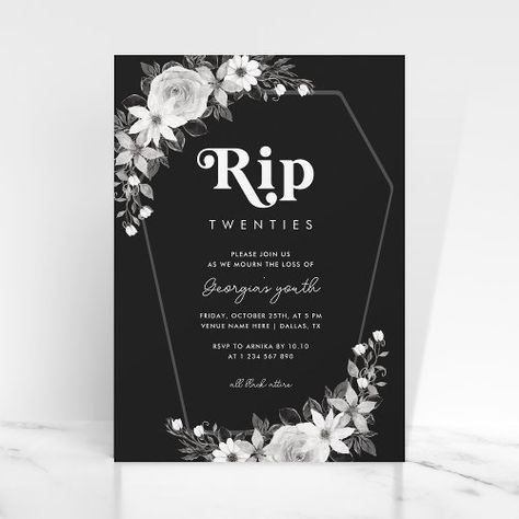 Black 30th Birthday Party, Rip To My Twenties, 20s Invitation, Rip 20s, 30th Birthday Party Themes, Twenties Party, 30th Bday Party, 30th Birthday Themes, 30th Birthday Bash