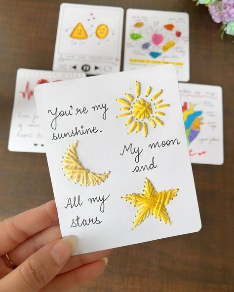 Its about the little things💌🌟 #minicards #cutecards #lovecards #easycard #easygiftidea Greeting Card Design Handmade, Crafts For Moms Birthday, Thread Art On Paper, Scrapbook Cards Ideas, Space Card, Quick Diy Gifts, Happy Birthday Cards Diy, Diy Heart, Gift Card Design