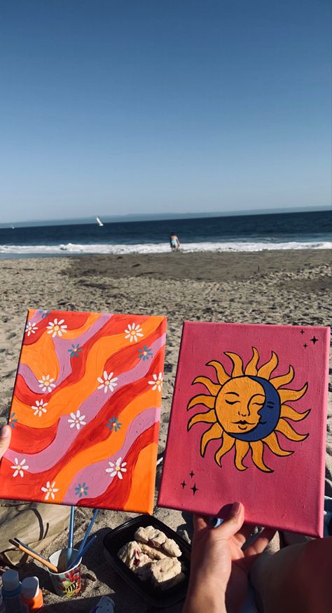 Beach Day Painting, Paint And Sip Beach Picnic, Painting On Beach Aesthetic, Painting At The Beach With Friends, Painting At The Beach Date, Painting On The Beach Date, Paiting Aesthetic Date, Drawing Date Aesthetic, Painting On The Beach Aesthetic