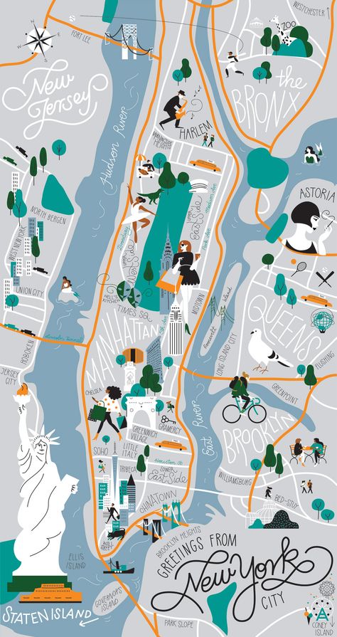 Maps Illustration, City Maps Illustration, Uk Illustration, Nyc Map, Illustrated Maps, Voyage New York, Map Illustration, York Travel, Map Of New York