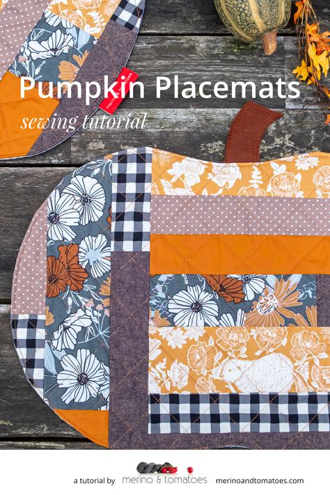 Patchwork, Couture, Pumpkin Placemats, Placemat Tutorial, Autumn Sewing, Fall Sewing Projects, Dark Green Fabric, Halloween Placemats, Bonnie Christine