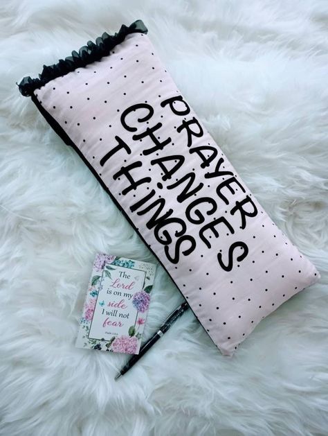 Prayer Changes Things prayer pillow, consists of a mini-notepad and a pen in an attached pocket for your prayer requests. Protect your knees while you kneel down to pray 🙏. (Random Quotes) 2024 Prayer, Prayer Cloth, Christian Gift Shop, Prayer Pillow, Prayer Blanket, Clothing Labels Design, Prayer Closet, Kneeling Pad, Apartment Checklist