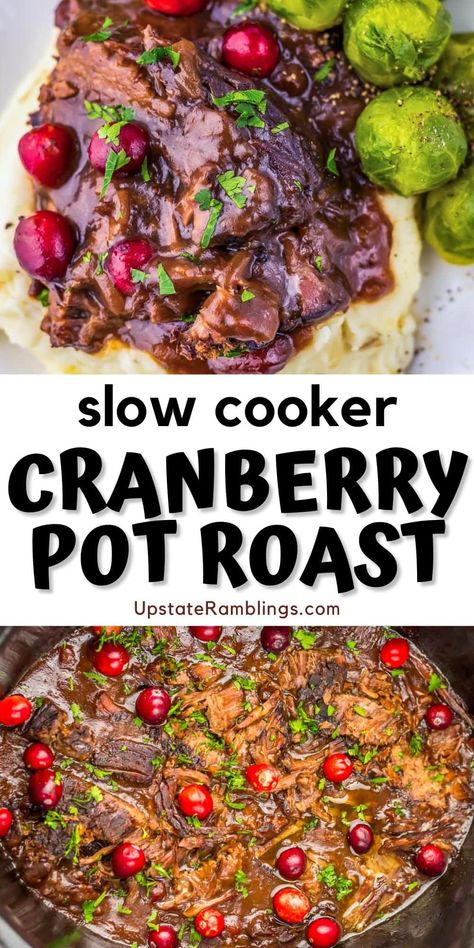 Crockpot Christmas Roast Beef, Christmas Roast Slow Cooker, Roast With Cranberry Sauce, Christmas Roast Beef Slow Cooker, Christmas Crockpot Roast, Cranberry Pot Roast Crockpot, Pot Roast With Cranberry Sauce, Holiday Pot Roast Crock Pot, Beef Roast Ideas Crockpot