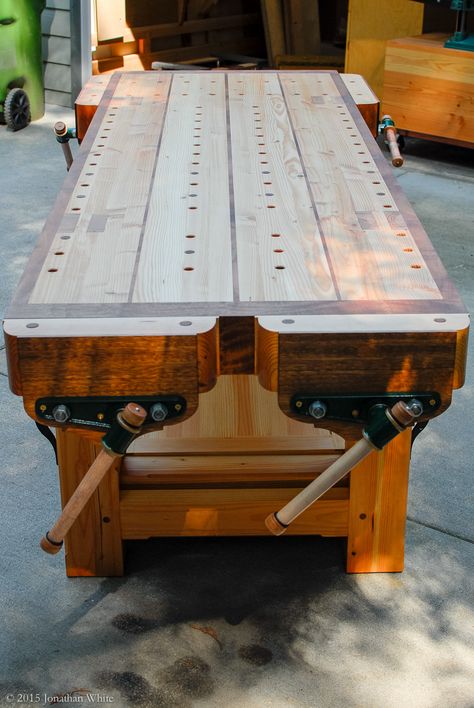 The Ambidextrous Grizz-ubo Workbench - The Unveiling | The Bench Blog Diy Shop Work Bench, Custom Work Bench, Wood Work Bench Ideas, Timber Workbench, Outdoor Work Bench, Work Bench Ideas, Carpenters Workbench, Work Bench Plans, Industrial Design Diy