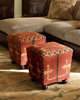 H4F2T  "Kilim" Cube Kilim Ottoman, Kilim Fabric, Southwest Decor, Cube Ottoman, Ottoman Set, Leather Ottoman, Modern Carpet, Western Decor, Living Room Chairs