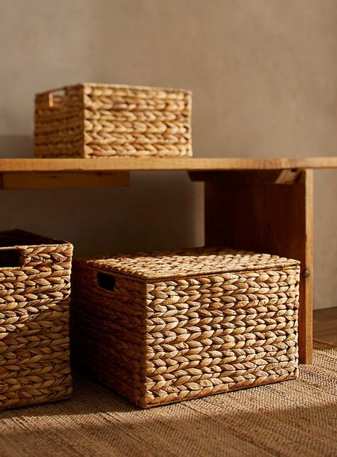 Storage Basket With Lid, Large Woven Basket, Baskets Storage, Wicker Box, Storage Baskets With Lids, Brown Baskets, Storage Decor, Square Baskets, Basket With Lid