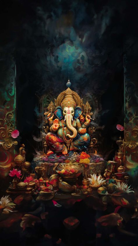 Ganpati God iPhone Wallpaper 4K - iPhone Wallpapers Arte Ganesha, Ganesha Art Illustration, Lucky Wallpaper, Ganesh Art Paintings, India Painting, Amoled Wallpapers, Ganesh Wallpaper, Heaven Art, Lord Ganesha Paintings