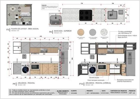 Revit Interior Design Portfolio, Kitchen Design Portfolio, Kitchen Details Drawing Plan, Interior Drawings Detail, Balcony Furniture Layout, Kitchen 2d Drawing, Sketchup Layout Presentation, Kitchen Design Presentation, Kitchen Section Drawing