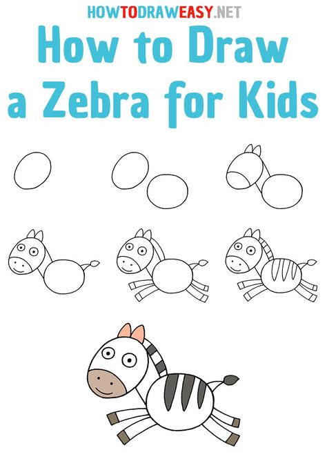 How to Draw a Zebra step by step Zebra Drawing Step By Step, How To Draw Wild Animals, Zebra Easy Drawing, How To Draw A Zebra Step By Step, How To Draw A Zebra Easy, How To Draw Animals For Kids, How To Draw For Kids Step By Step, How To Draw Animals Step By Step, Trin For Trin Tegning