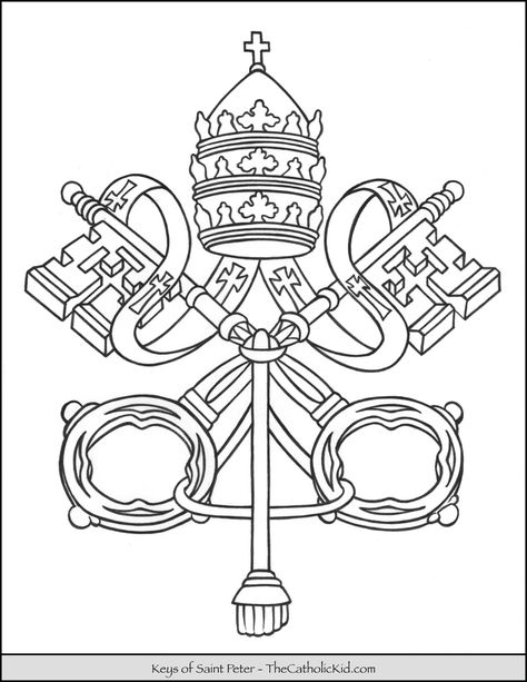 Keys of Saint Peter Coloring Page - TheCatholicKid.com Kingdom Of Heaven Tattoo, Vatican Tattoo, Heaven Coloring Page, Catholic Coloring Pages, Phonemic Awareness Kindergarten, Liturgical Embroidery, Catholic Tattoos, Catholic Symbols, Heaven Tattoos