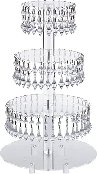 Amazon.com | Pre-Installed Crystal Beads- 4 Tier Acrylic Cupcake Tower Stand with Hanging Crystal Bead-wedding Party Cake Tower (4 Tier With Feet) (4RF-Crystal): Cake Stands Elegant Cake Stands, Chandelier Cake Stand, Acrylic Cupcake Stand, Chandelier Cake, Crystal Cake Stand, Cake Tower, Crystal Cake, Tower Stand, Hanging Crystal