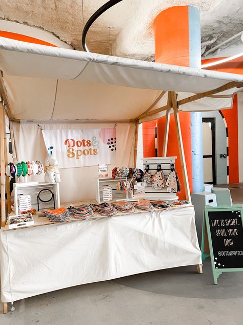 Pop up setup #market #dogs #bandanas #setup #booth Pet Booth Ideas Craft Fairs, Farmers Market Pet Booth, Dog Treat Market Stall, Dog Treat Market Display, Dog Bandana Vendor Booth, Dog Stall Ideas, Dog Booth Display Ideas, Pop Up Stalls, Dog Vendor Booth Ideas