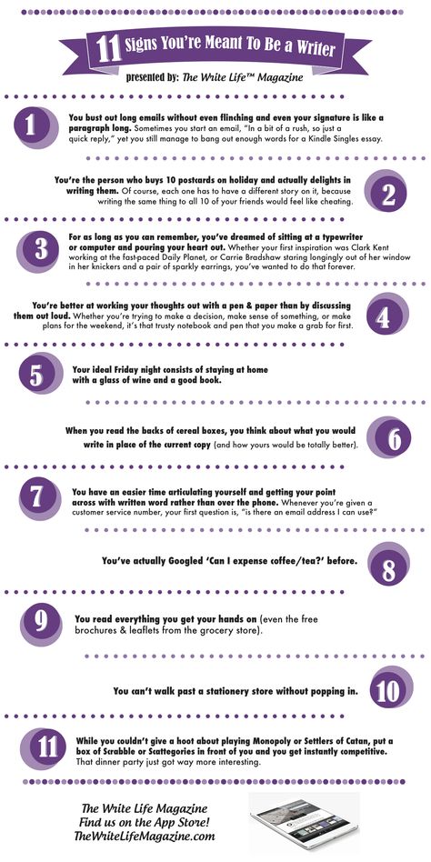 11 Signs You're Meant to Be a Writer [Infographic] Writers Notebook, Writing Humor, Writer Tips, A Writer's Life, I Am A Writer, Writing Boards, Author Quotes, Writers Write, Book Writer