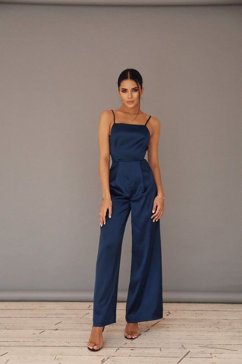 Prom Jumpsuit Classy, Dressy Jumpsuit Outfit, Blue Jumpsuits Outfit, Jumpsuit Outfit Wedding, Prom Jumpsuit, Overalls Outfits, Jumpsuit For Wedding Guest, Grad Outfits, Formal Top