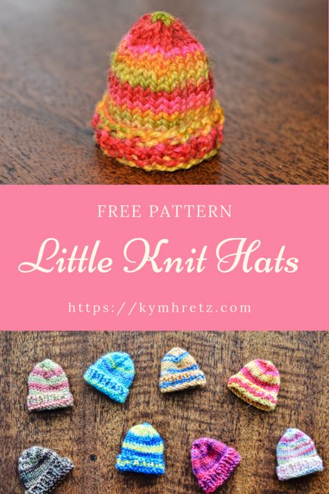 Little Knit Hats - my so-called [knitting] life Knit Doll Hat, Knitted Dolls Free, Christmas Knitting Patterns Free, Small Knitting Projects, Knit Doll, Miniature Knitting, Barbie Hat, Hat Patterns Free, Knitting Dolls Clothes