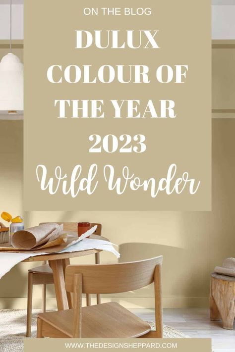 Paint Colour Of The Year 2023, Dulux Colour Schemes 2023, Dulux 2023 Color Trends, Dulux Wild Wonder Bedroom, Wild Wonder Dulux Paint, Dulux Paint Colours 2023, Dulux Colour Trends 2023, Paint Colours 2023 Uk, Dulux Wild Wonder