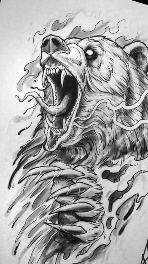 Bear And Wolf Tattoo, Wolf Tattoo Sketch, Bear And Wolf, Tattoo Bear, Bear Tattoo Designs, Gorilla Tattoo, Bear Tattoos, Man Sketch, Sketch Tattoo Design