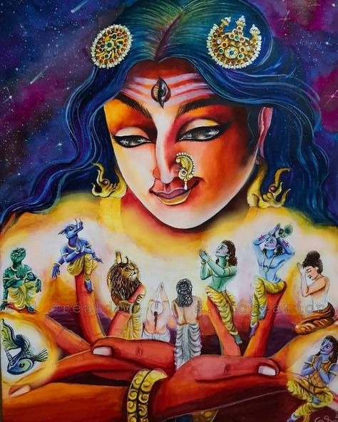 Hindu Gods Painting, Hinduism Gods Art, Indian Gods Painting Hindu Art, Lalita Tripura Sundari, Hindu Gods In One Picture, Maa Lalita Tripura Sundari, Hindu God And Goddess Images, Tripura Sundari, Goddess Kali Images