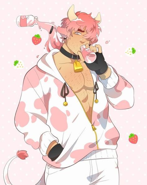 Cow Drawing, Strawberry Cow, Arte Sketchbook, Sketchbook Art Inspiration, Boy Art, Art Inspiration Drawing, Cute Anime Guys, An Anime