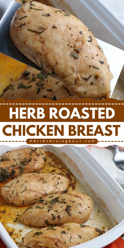 You're going to love this Herb Roasted Chicken Breast! It's a busy weeknight dinner in under 30 minutes. Not only is this baked chicken recipe a quick and easy meal for tonight, but it also comes out juicy and flavorful every time! Roasted Chicken Breast Recipes, Roast Chicken Breast, Herb Roasted Chicken Breast, Baked Chicken Recipe, Delicious Chicken Dinners, Creamy Chicken Recipes, Easy Recipes For Beginners, Herb Roasted Chicken, Roasted Chicken Breast