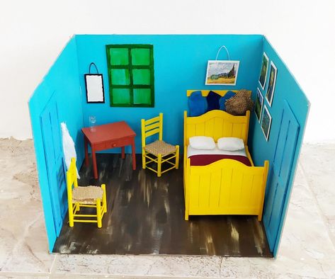 Miniature Bedroom in Arles : 17 Steps (with Pictures) - Instructables Van Gogh Bedroom, Bedroom Diorama, Bedroom In Arles, Miniature Bedroom, Miniatures Diy, Wood Peg Dolls, Acrylic Paint Brushes, Arte Van Gogh, Famous Artwork