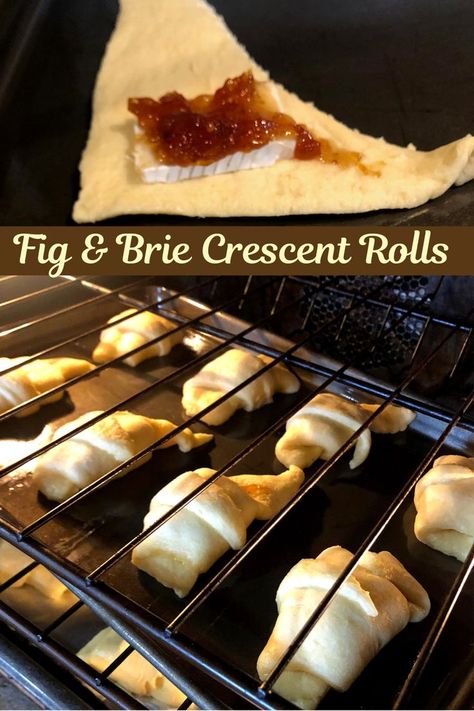 Fig and Brie Crescent Roll Recipe Fig And Brie Bites, Brie And Croissant Appetizer, Brie And Jam Appetizer Crescent Rolls, Baked Brie Crescent Roll Fig Jam, Brie Croissant Appetizer, Brie Fig Appetizer, Brie Cheese Crescent Rolls, Apple Brie Crescent Rolls, Brie And Crescent Rolls