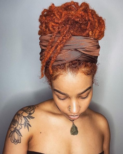 Dark Auburn Locs Black Women, Ginger Colored Locs, Ginger Hair Black Women Locs, Loc Colors Black Women, Copper Locs Black Women, Locs With Highlights, Ginger Locs Black Women, Loc Color Ideas Black Women, Copper Locs