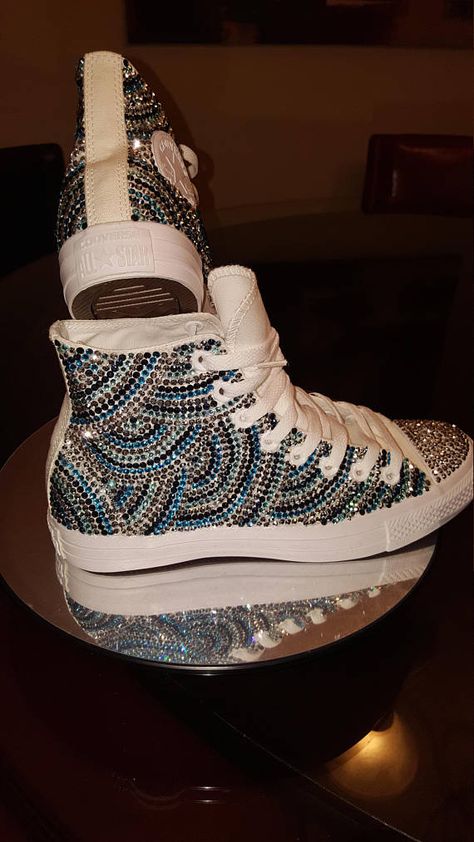 Chucks Wedding, Custom Converse High Tops, Converse Shoes High Top, Bedazzled Converse, Upcycle Shoes, Sparkly Converse, Disney Converse, Rhinestone Converse, Bedazzled Shoes Diy