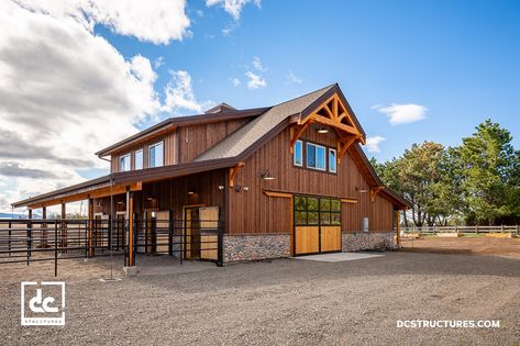 Oakridge Apartment Barn Kit - Wood Barn Home Kit - DC Structures Barn Apartment Plans, Stone Wainscoting, Barn Loft Apartment, Howard Roark, Barn With Loft, Timber Trusses, Exterior Upgrades, Barn With Living Quarters, Barn House Kits