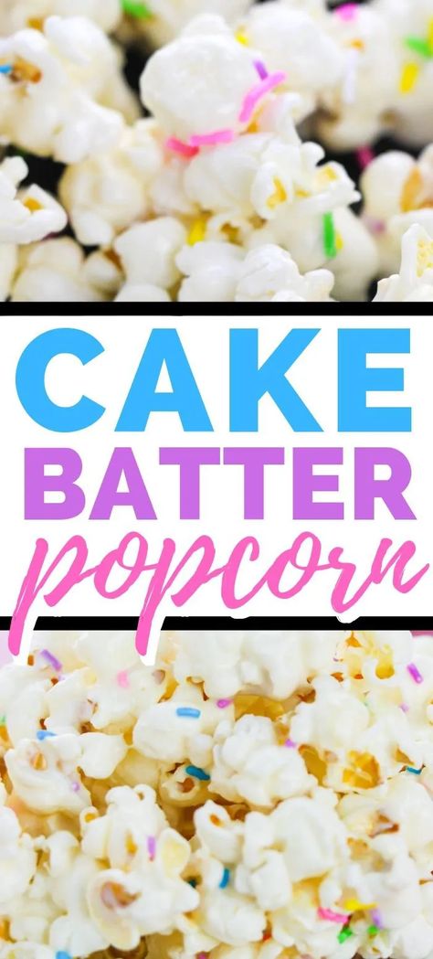 Birthday Popcorn Recipe, Birthday Cake Popcorn Recipe, Cake Batter Popcorn Recipe, Diy Flavored Popcorn Recipes, Drizzled Popcorn Recipe, Diy Flavored Popcorn, Popcorn Chocolate Drizzle Recipes, Funfetti Cake Filling Ideas, Flavor Popcorn Recipes Easy